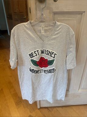Bella Canvas Light Gray V-Neck Tee with Red Rose Graphic
